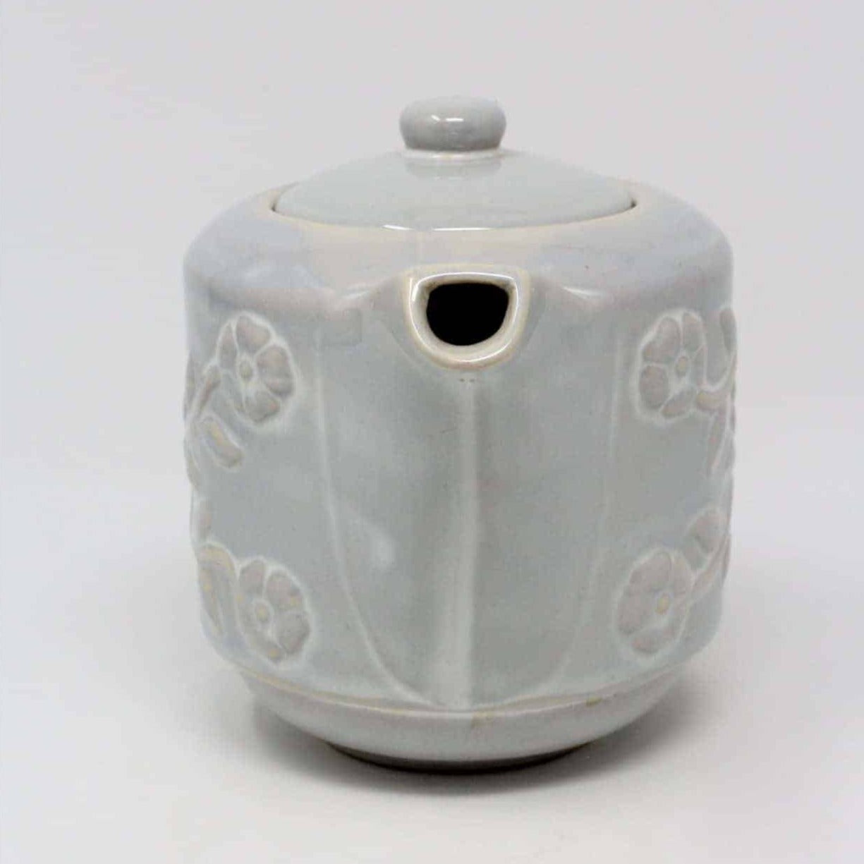 Teapot, Margaux, Floral Embossed, Gray Stoneware, China, Vintage