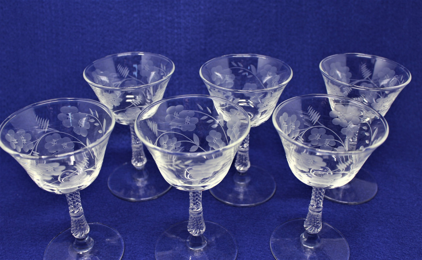 Cocktail / Liquor Glasses, Rock Sharpe Crystal, Blossom, Set of 6, Vintage