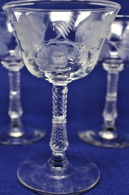 Cocktail / Liquor Glasses, Rock Sharpe Crystal, Blossom, Set of 6, Vintage