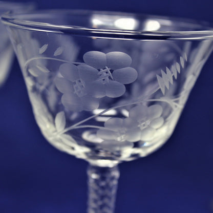 Cocktail / Liquor Glasses, Rock Sharpe Crystal, Blossom, Set of 6, Vintage