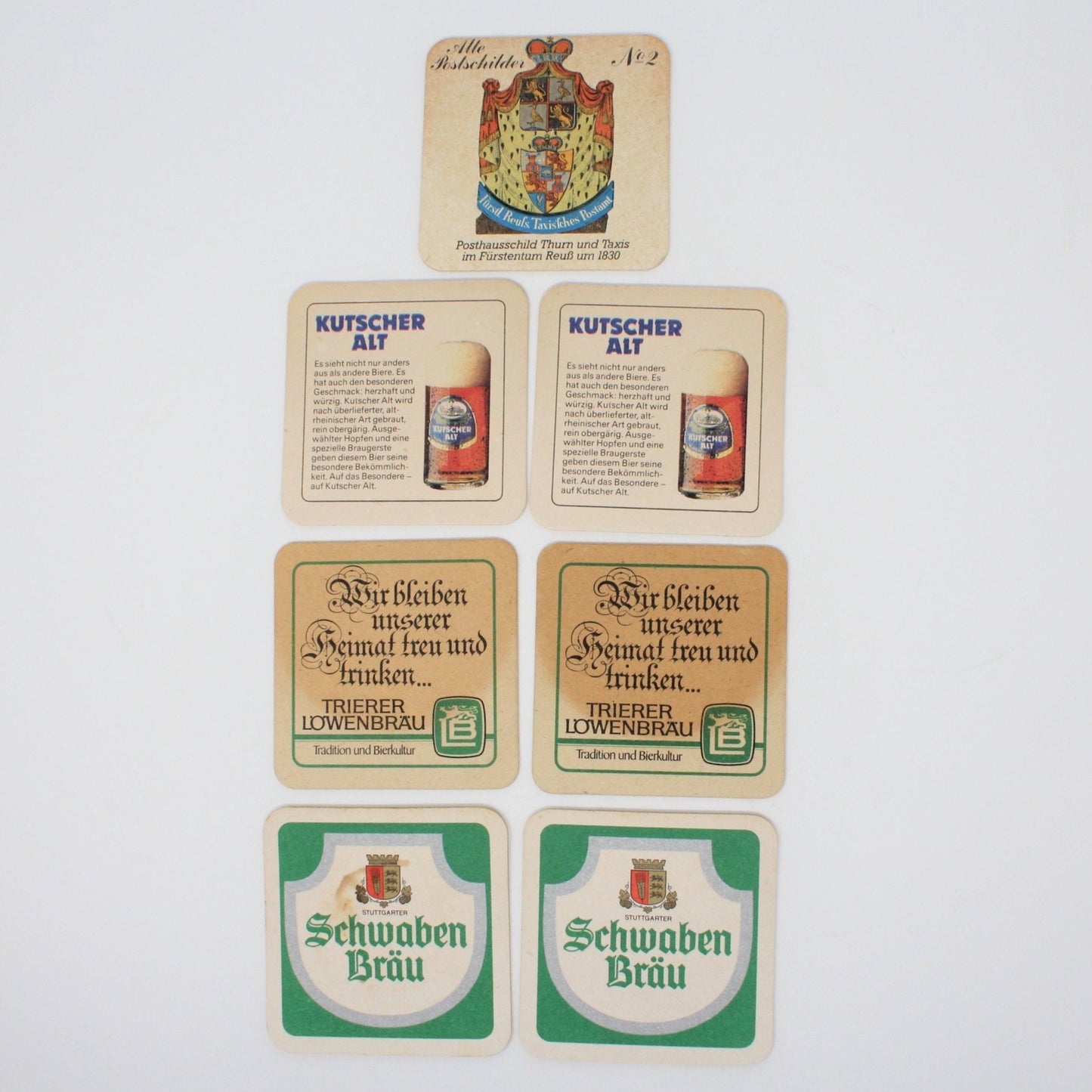 Coasters, German Beer Coasters Assortment, Set of 7, Vintage