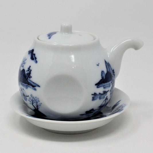 Teapot, Oriental Blue & White with Underplate, Japan, Vintage, SOLD