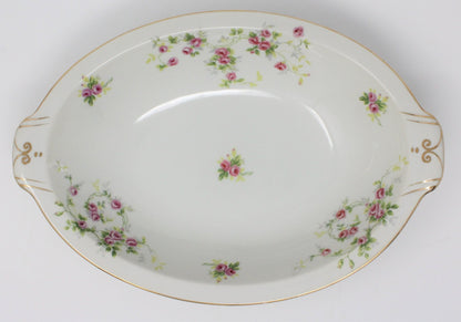 Serving Bowl, Oval Ceramic, Pink Roses, Vintage Japan
