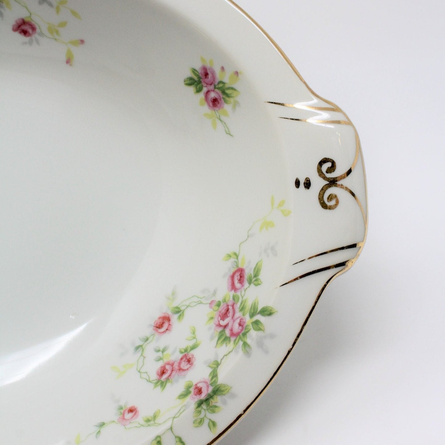 Serving Bowl, Oval Ceramic, Pink Roses, Vintage Japan