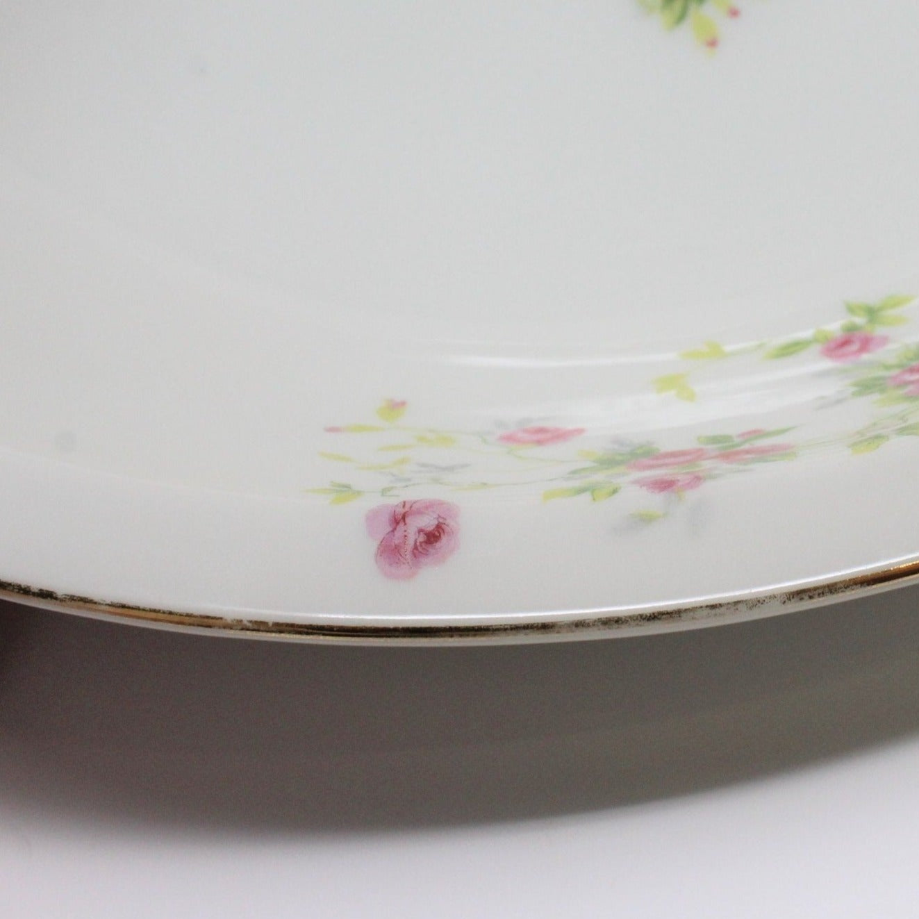 Serving Bowl, Oval Ceramic, Pink Roses, Vintage Japan