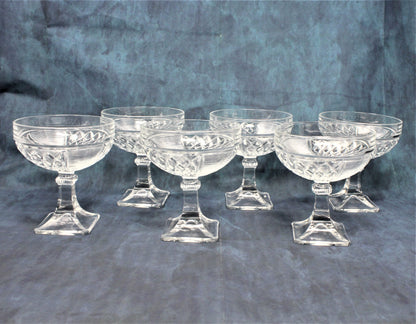 Champagne Coupe, Saben Glass, Contessa, Art Deco, Set of 6 Vintage