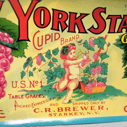 Crate Label, Cupid Brand Grapes, Original Lithograph, 1890's NOS, Antique