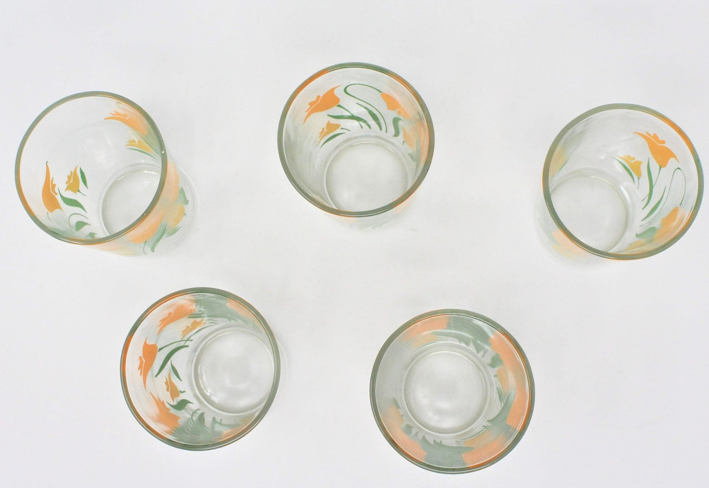 Juice Glasses, Swanky Swigs, Yellow Bellflower, Set of 5, Vintage, SOLD