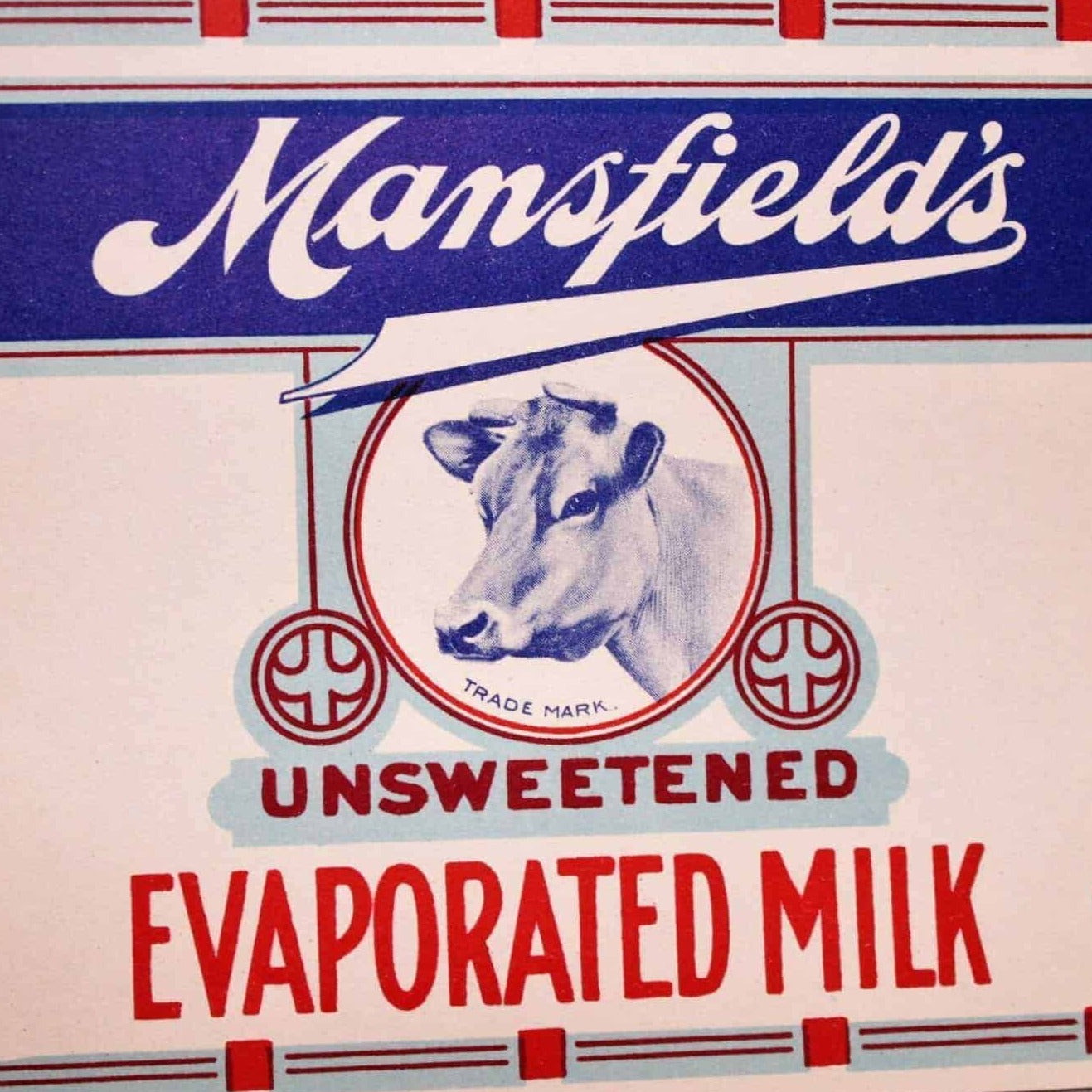 Can Label, Mansfield's Evaporated Milk, Original, NOS Lithograph, Antique, 1910's, RARE