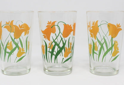 Juice Glasses, Yellow Bellflower, Set of 5, Vintage