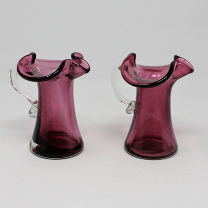 Pitcher, Pilgrim Art Glass, Cranberry/ Amethyst Hand Blown, Vintage USA