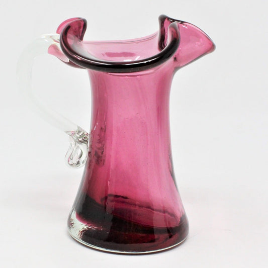 Pitcher, Pilgrim Art Glass, Cranberry/ Amethyst Hand Blown, Vintage USA
