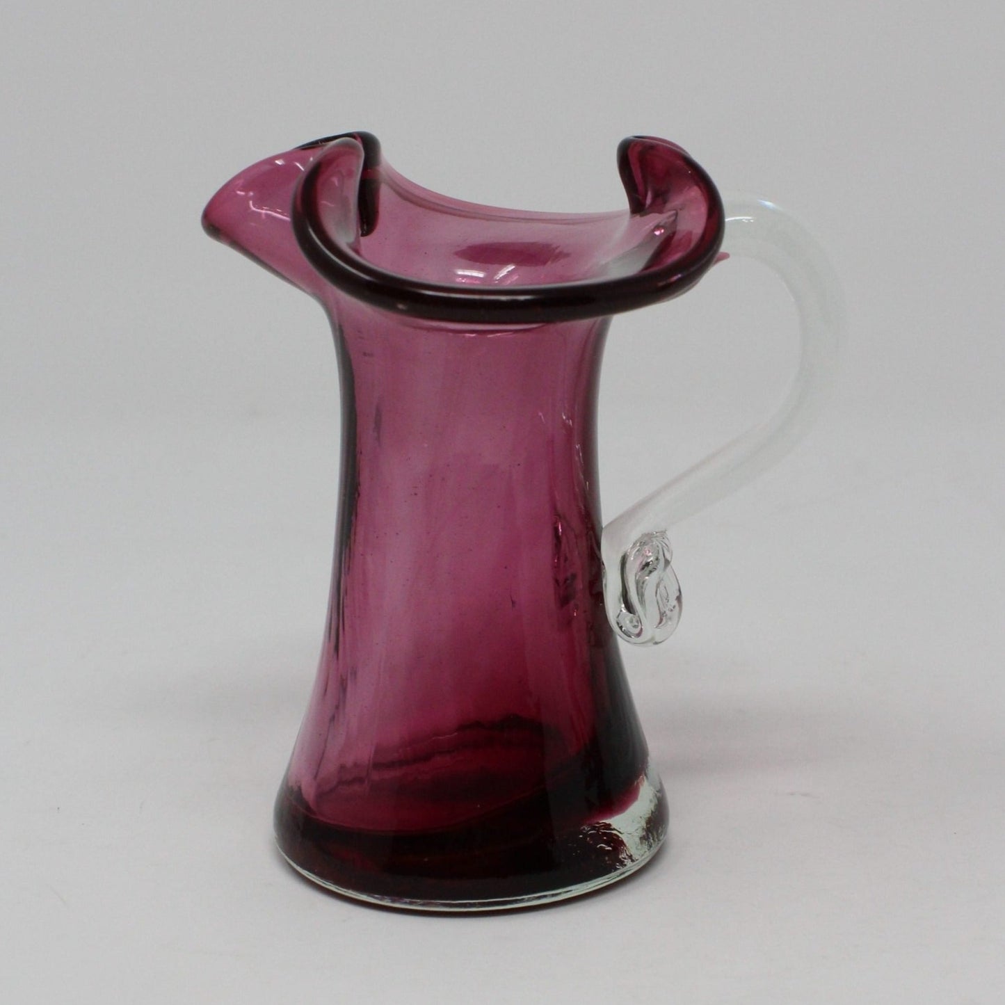Pitcher, Pilgrim Art Glass, Cranberry/ Amethyst Hand Blown, Vintage USA
