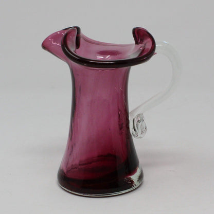 Pitcher, Pilgrim Art Glass, Cranberry/ Amethyst Hand Blown, Vintage USA