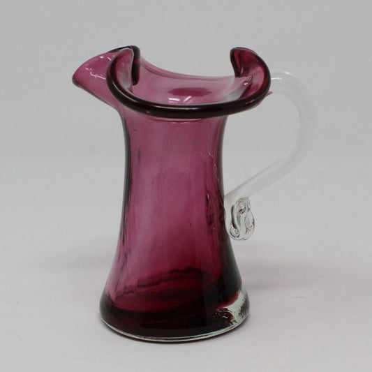 Pitcher, Pilgrim Art Glass, Cranberry/ Amethyst Hand Blown, Vintage USA