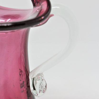 Pitcher, Pilgrim Art Glass, Cranberry/ Amethyst Hand Blown, Vintage USA