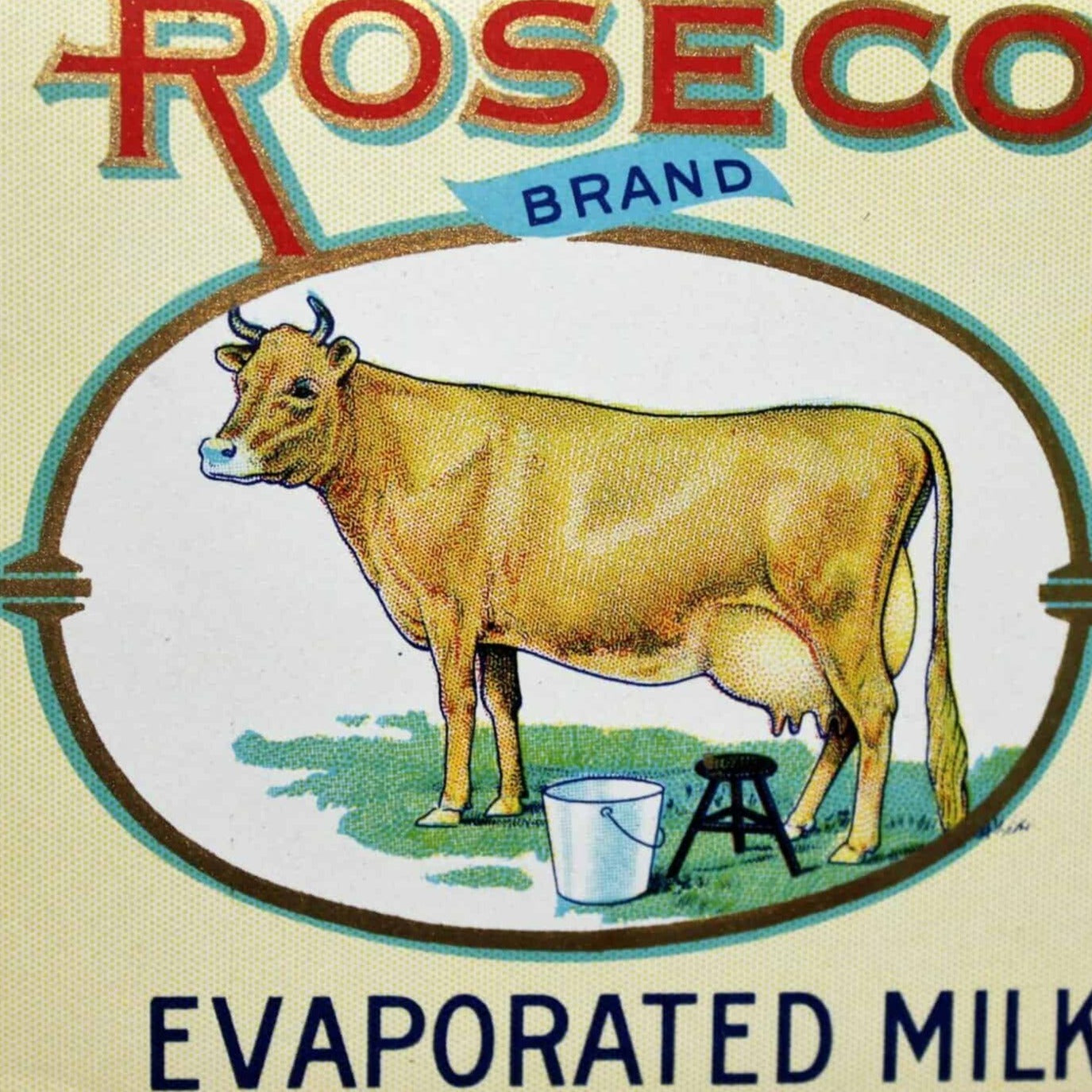 Can Label, Roseco Brand Evaporated Milk, Original NOS Lithograph, Vintage