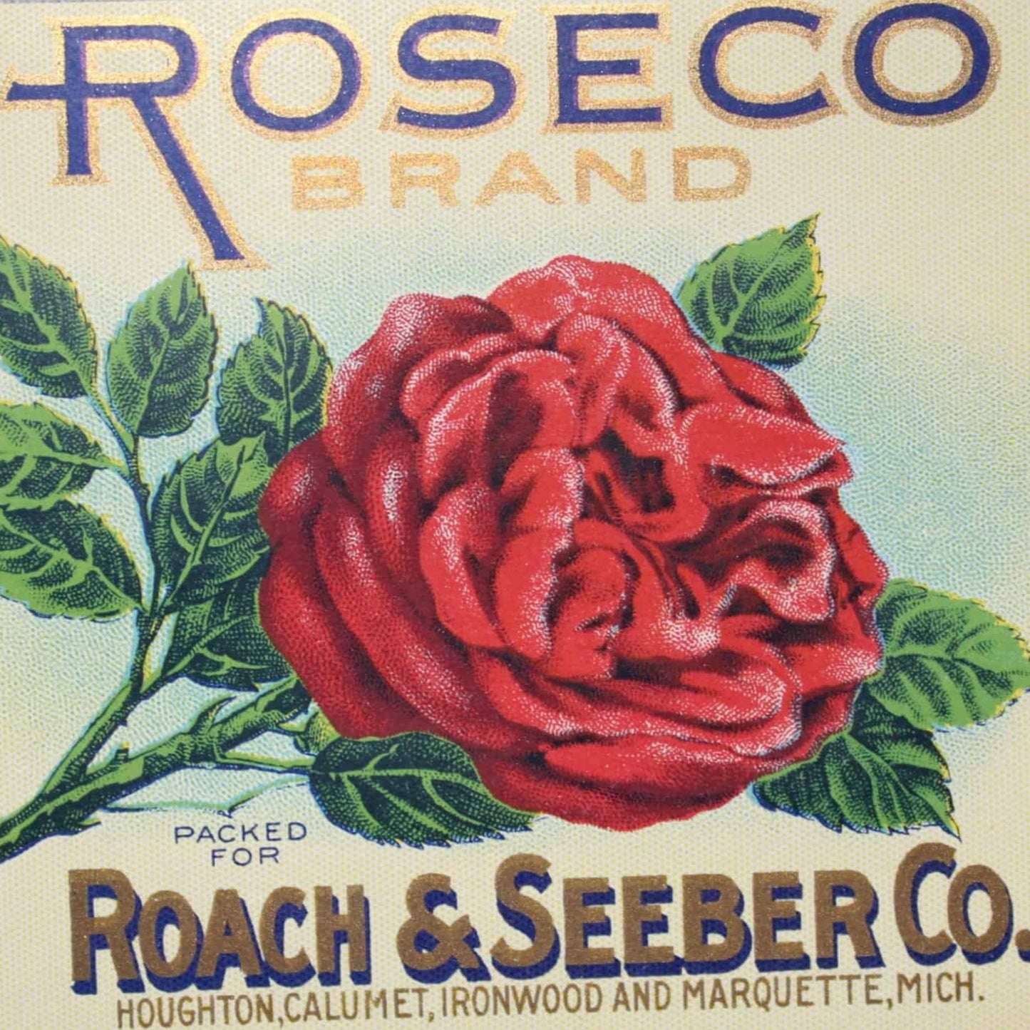 Can Label, Roseco Brand Evaporated Milk, Original NOS Lithograph, Vintage