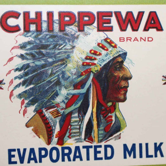 Can Label, Chippewa Brand Evaporated Milk, Original NOS Lithograph, Vintage
