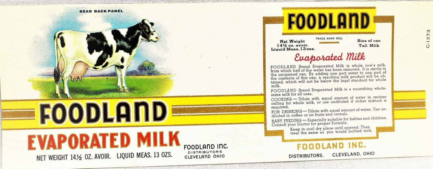 Can Label, Foodland Evaporated Milk, Original NOS Lithograph, Antique