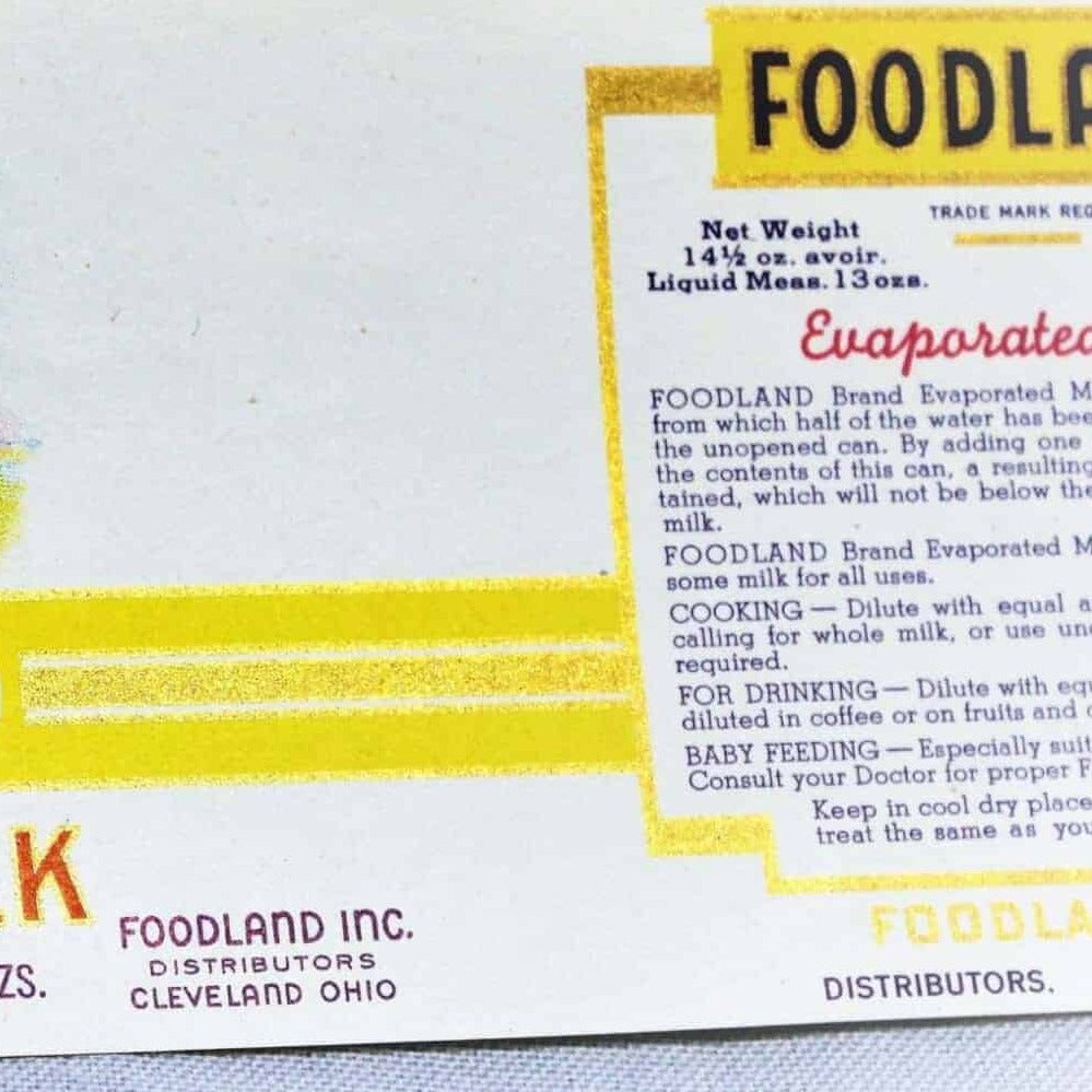 Can Label, Foodland Evaporated Milk, Original NOS Lithograph, Antique