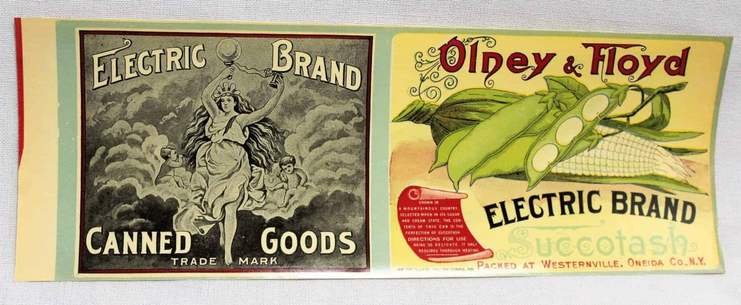 Can Label, Electric Brand Olney Succotash, Original Lithograph, Antique