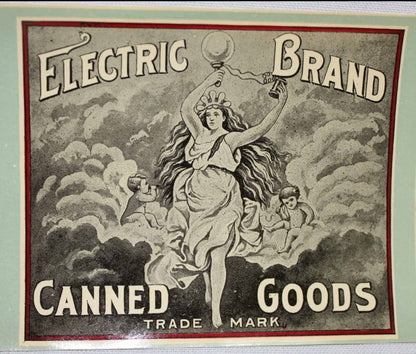 Can Label, Electric Brand Olney Succotash, Original Lithograph, Antique