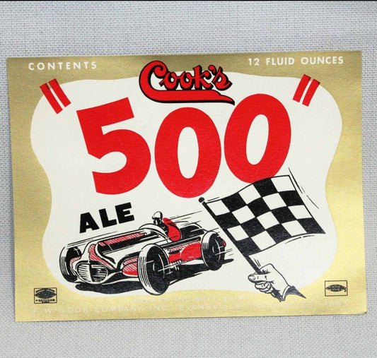 Beer Label, Cook's 500 Ale, Original Circa 1950's NOS