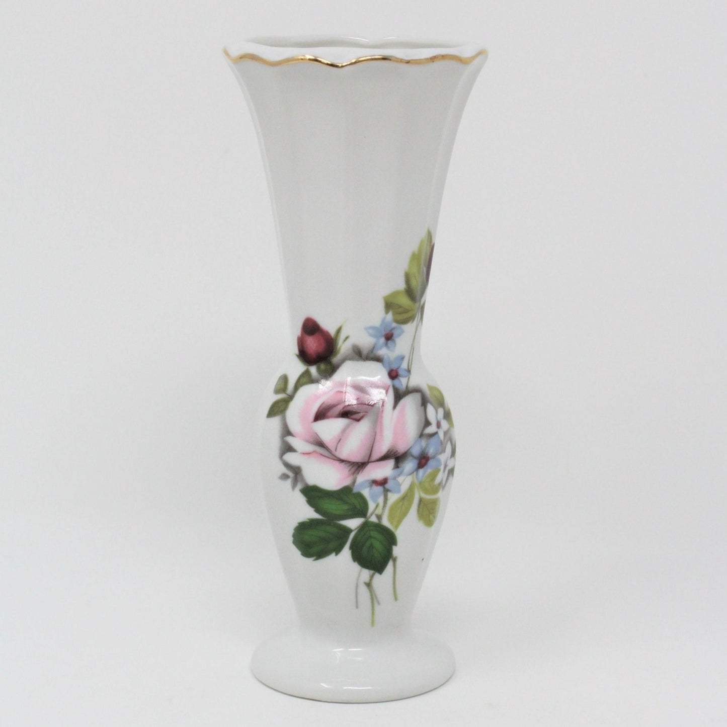 Bud Vase, Pink Rose, Fluted, Vintage