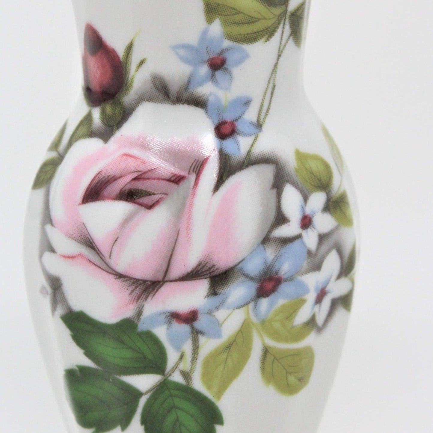 Bud Vase, Pink Rose & Florals, Fluted Border, Vintage Porcelain