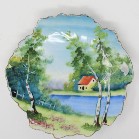 Decorative Plate, Country River Scene, Hand Painted, Signed, Japan, Vintage