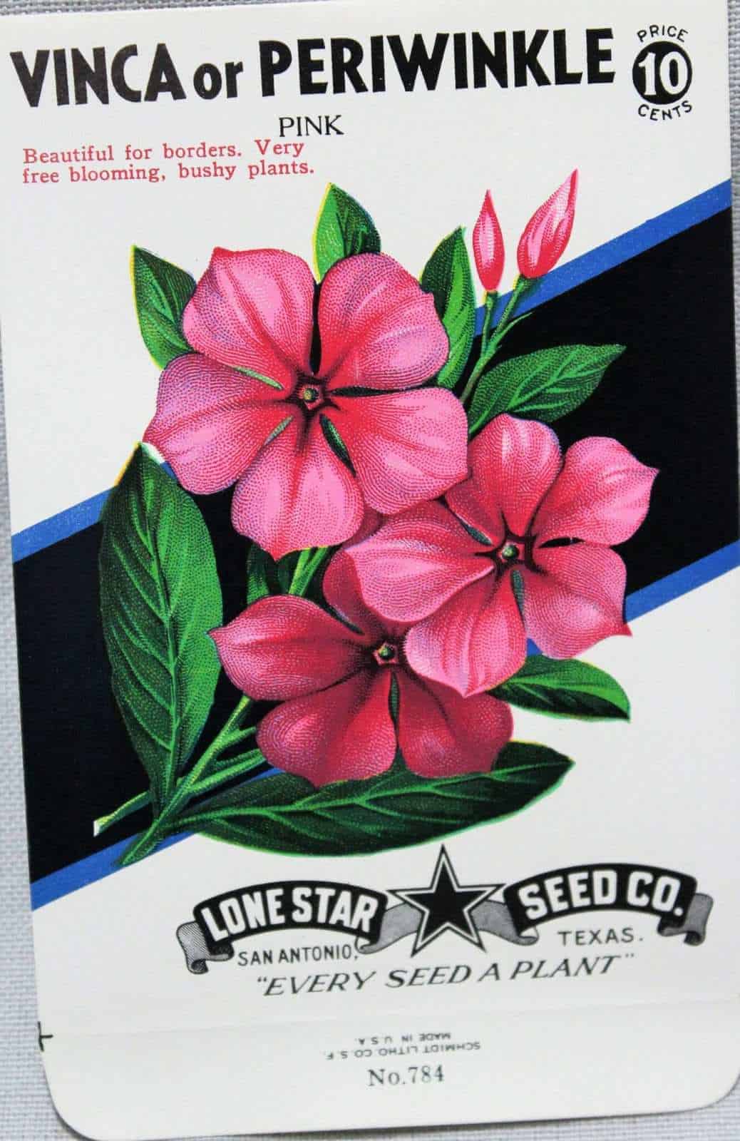 Seed Packets, Lone Star Seed Co, Vinca/Periwinkle #784 NOS, Vintage