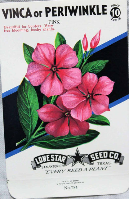 Seed Packets, Lone Star Seed Co, Vinca/Periwinkle #784 NOS, Vintage