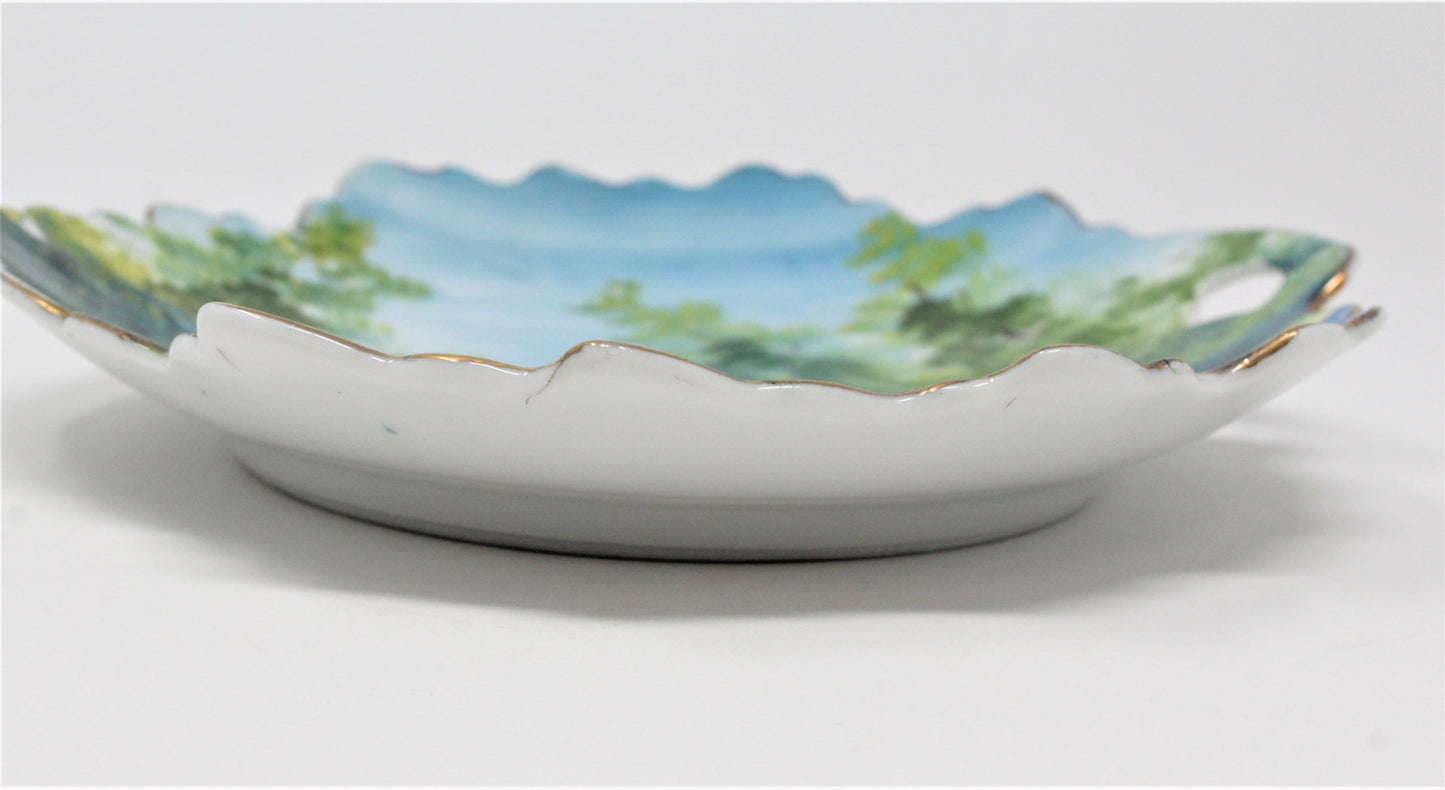 Decorative Plate, Country River Scene, Hand Painted, Signed, Japan, Vintage