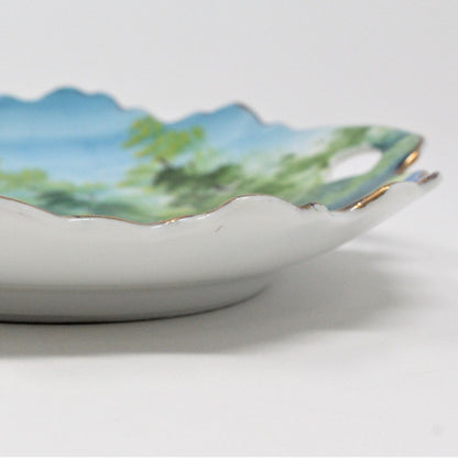 Decorative Plate, Country River Scene, Hand Painted, Signed, Japan, Vintage