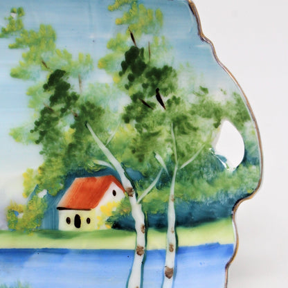 Decorative Plate, Country River Scene, Hand Painted, Signed, Japan, Vintage