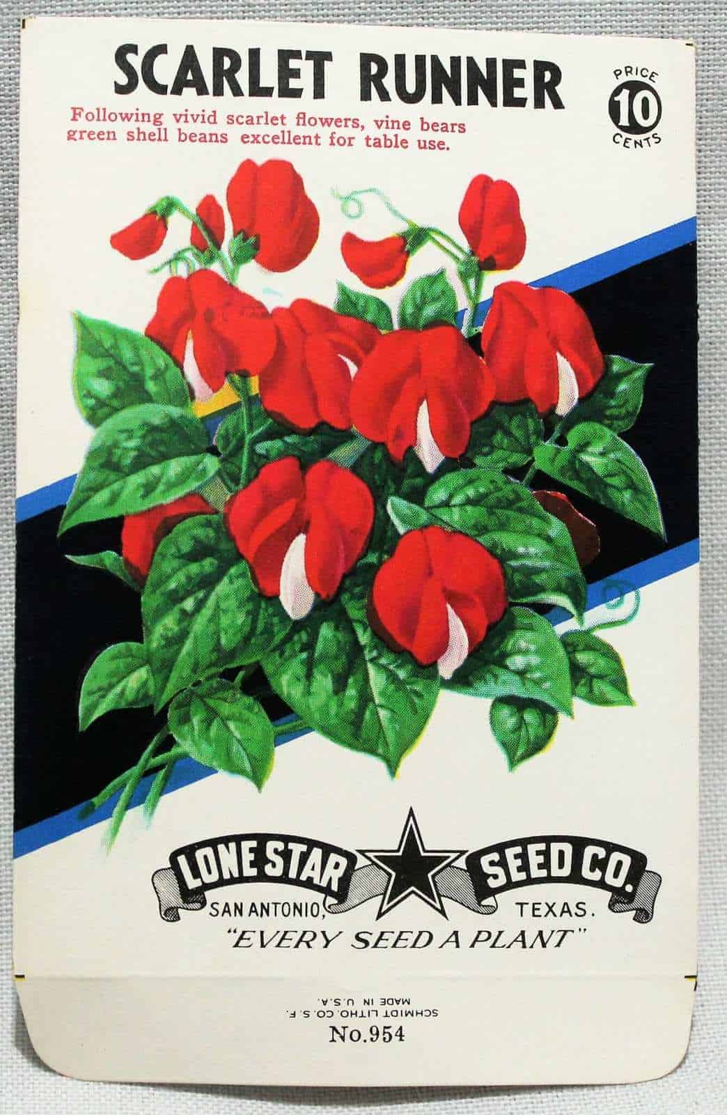 Seed Packets, Lone Star Seed Co, Scarlet Runner, NOS, Vintage