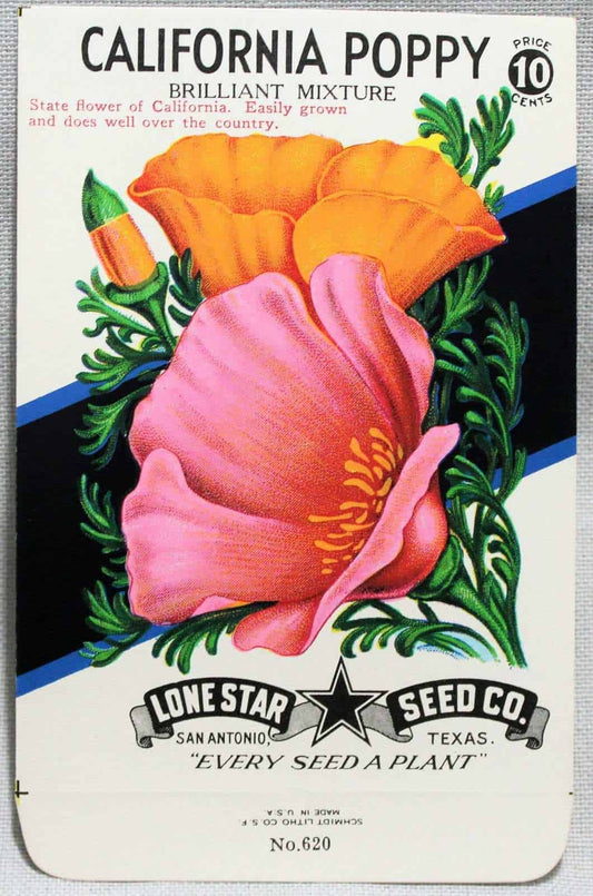 Seed Packets, Lone Star Seed Co, California Poppy #620, NOS, Vintage