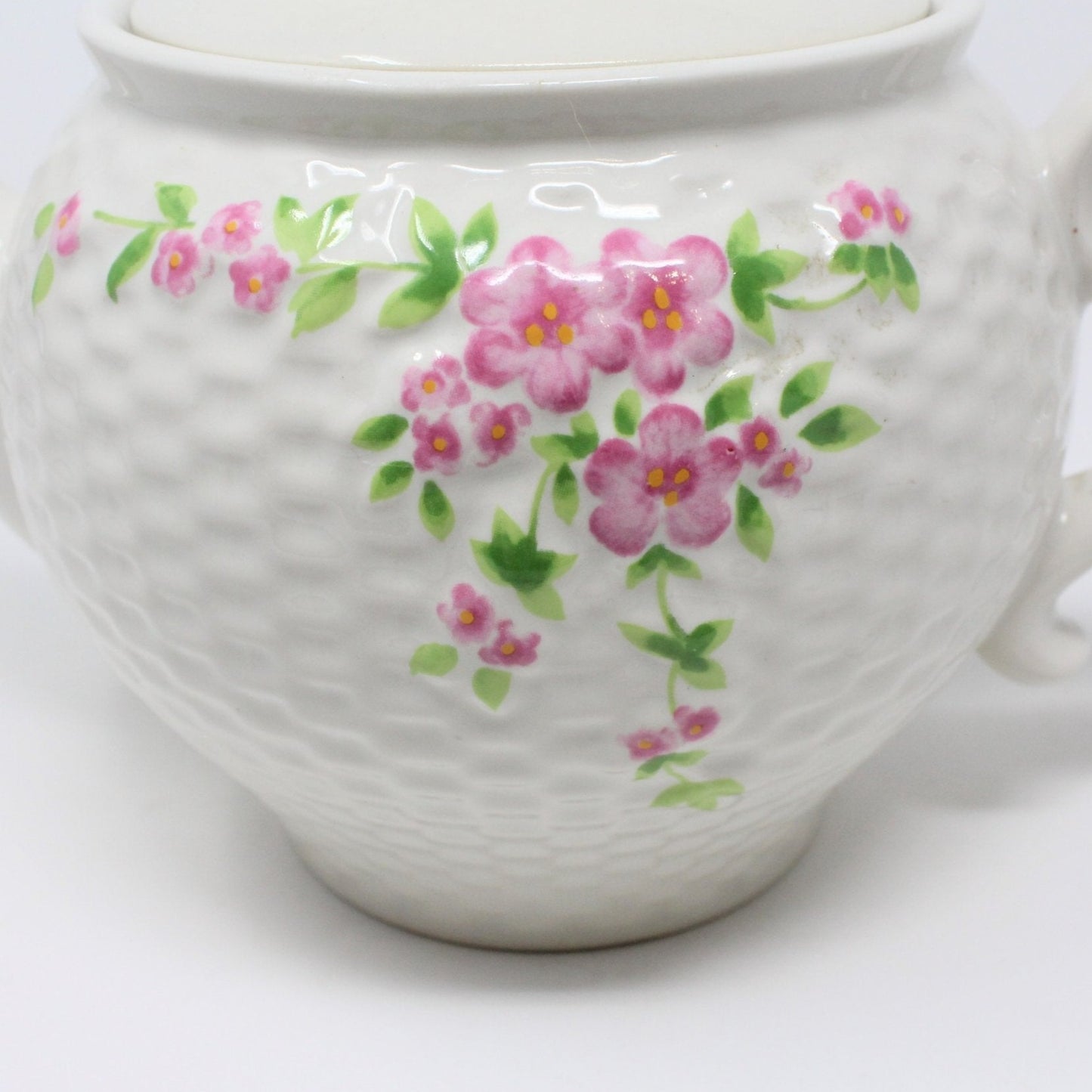 Teapot, Teleflora, Basketweave & Pink Flowers, Japan, Vintage