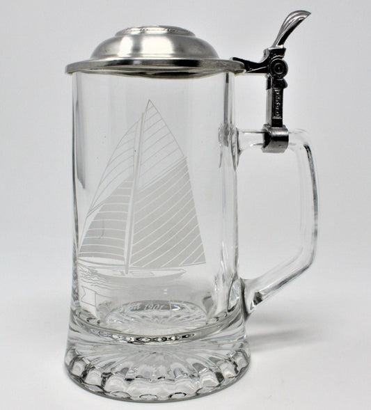 Beer Stein, Old Spice, Columbia, Glass with Pewter Lid, Germany, Vintage, SOLD