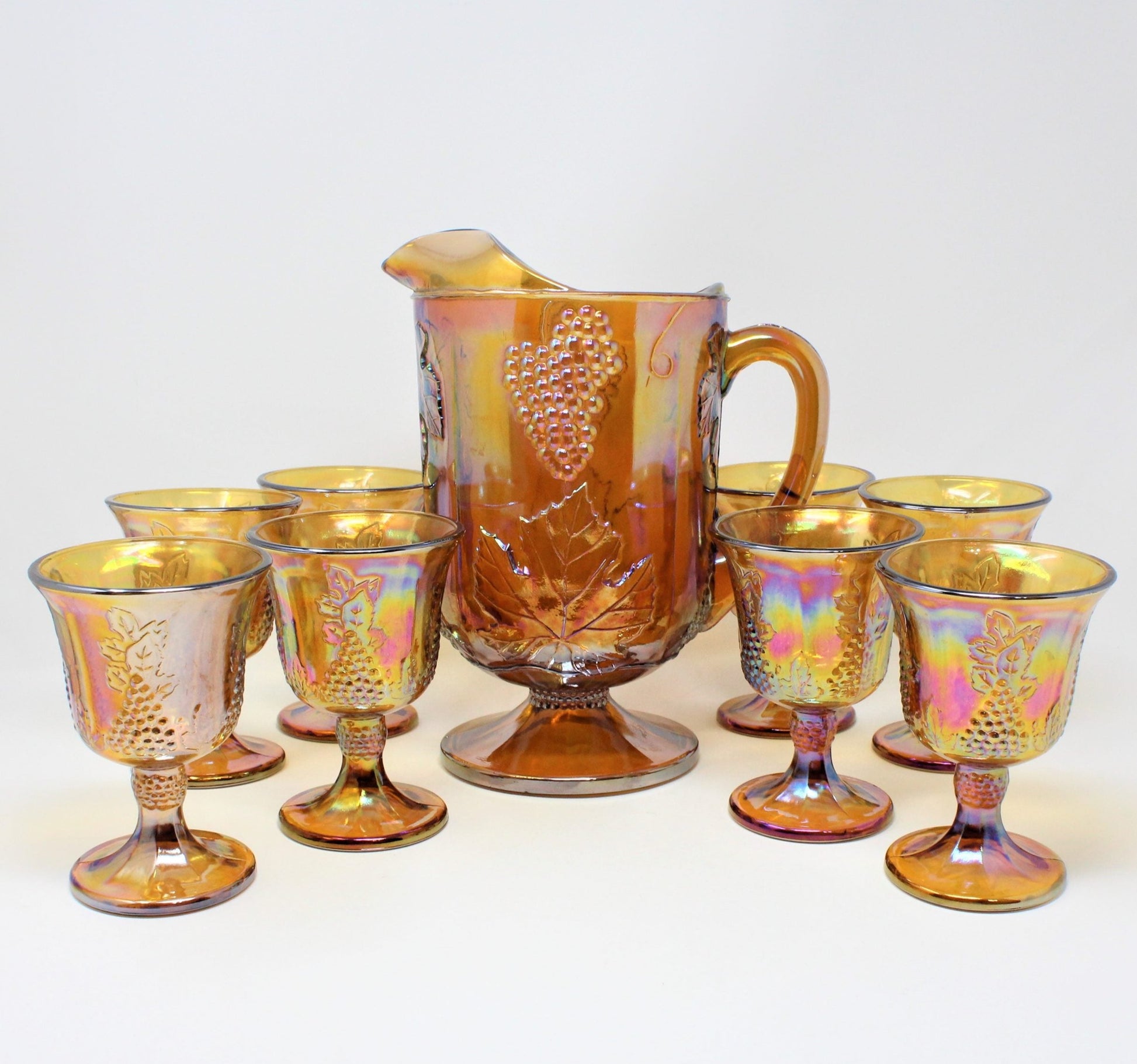 Vintage Amber Glass Sangria Set, Glass Spanish Sangria Pictcher Glasses and  Ice Bucket 