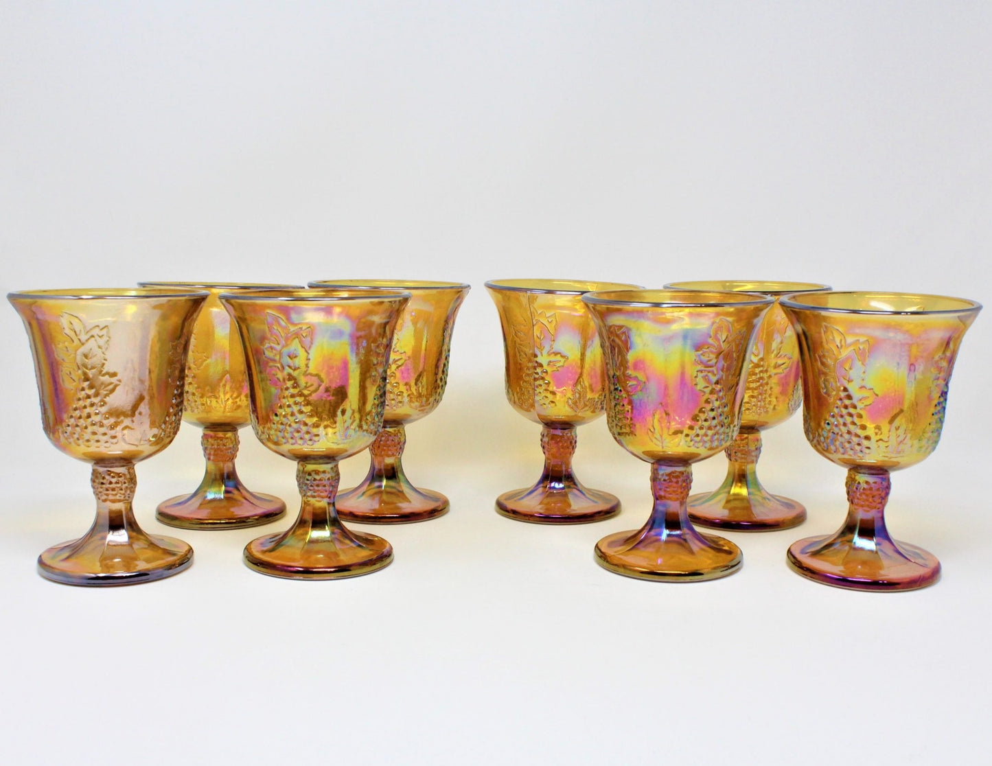 Pitcher & Glasses, Indiana Glass, Harvest Carnival Amber, Set of 9, Vintage