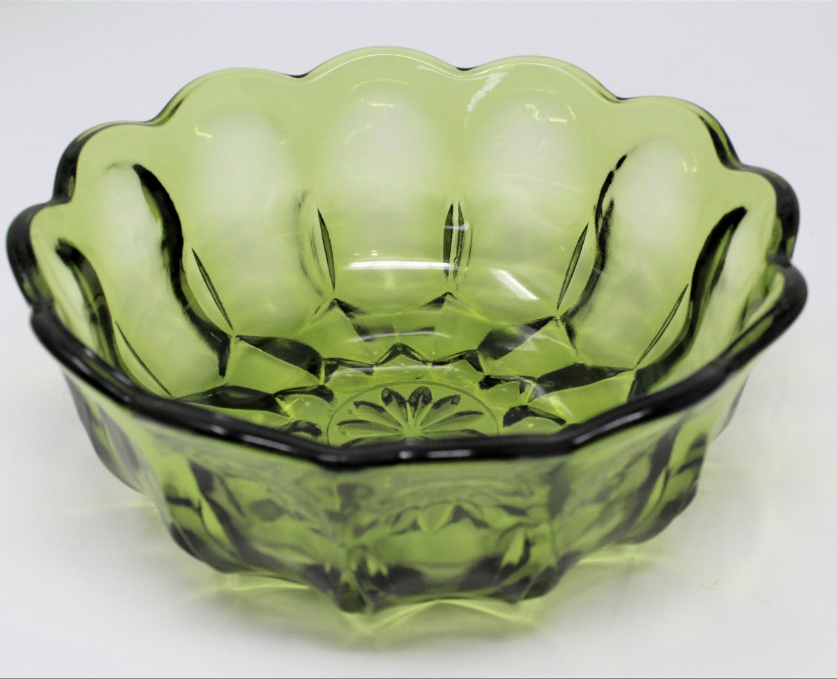 Salad Bowl Set: Anchor Hocking Fairfield, Avocado Green Glass, 7 Pcs, USA, Vintage 1972, SOLD