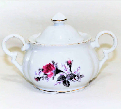 Sugar Bowl with Lid, Moss Rose, Japan Porcelain, Vintage