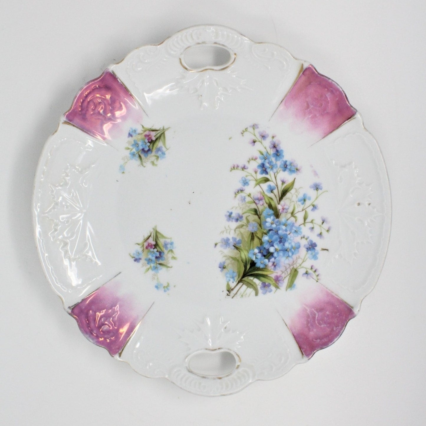 Cake Plate, Forget Me Nots, Iridescent, Bavaria, Vintage