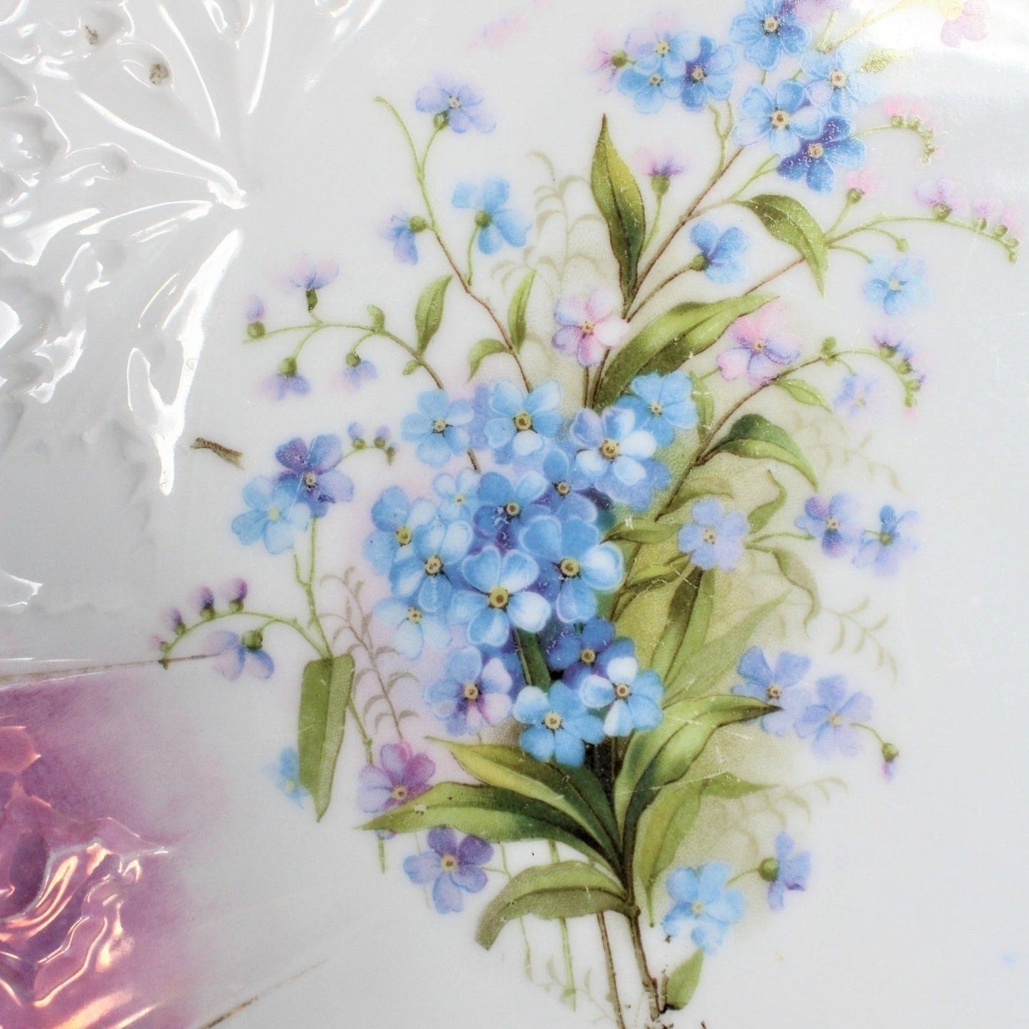 Cake Plate, Forget Me Nots, Iridescent, Bavaria, Vintage