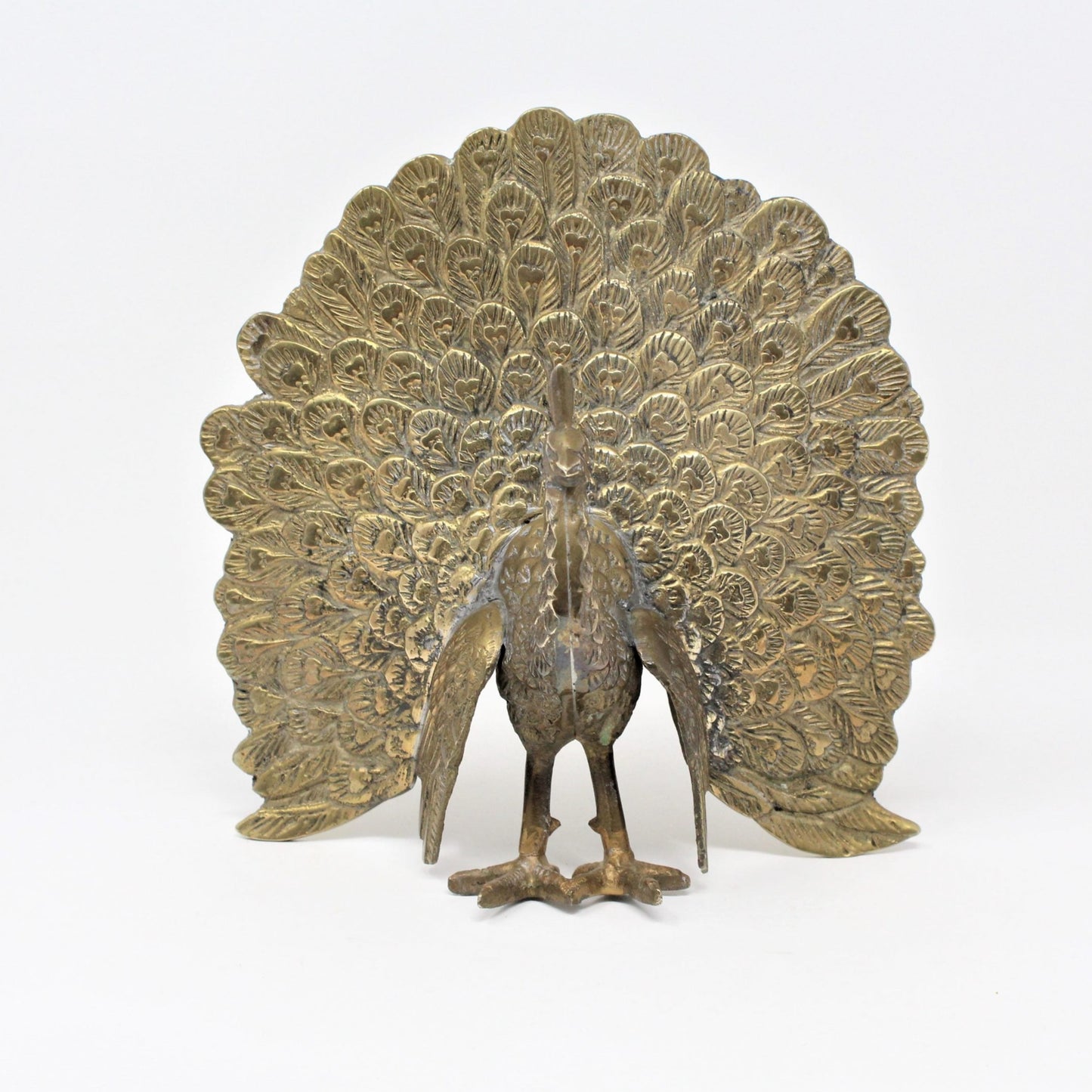 Sculpture, Brass Peacock, Open Train, Vintage