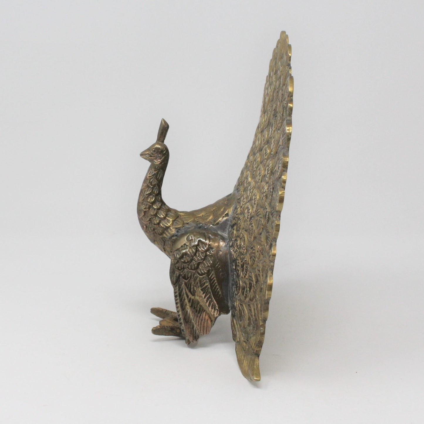 Sculpture, Brass Peacock, Open Train, Vintage