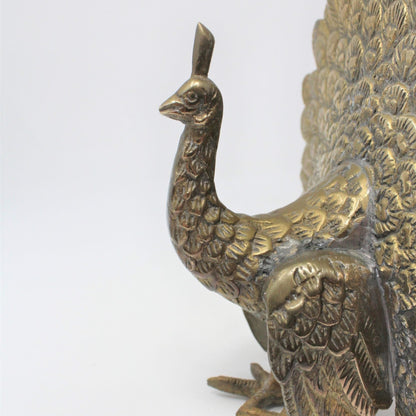 Sculpture, Brass Peacock, Open Train, Vintage
