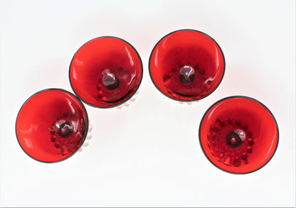 Champagne / Low Sherbet Glasses: Anchor Hocking Boopie (Berwick) Royal Ruby Red, Set of 4, USA, Vintage 1950s - SOLD